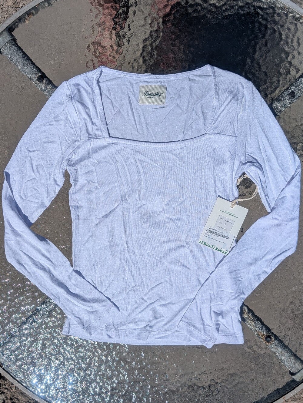 Kuwalla White Long-Sleeve Square Neck Ribbed Top